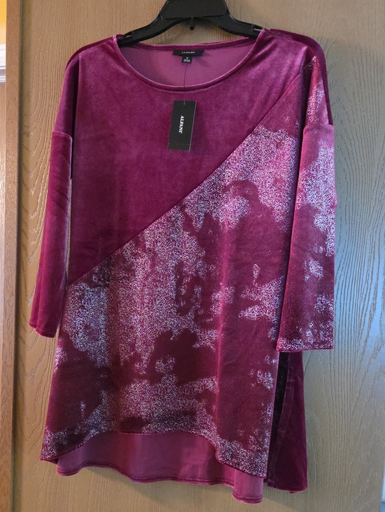 Alfani Dresses & Skirts - Alfani Wine Plum Velvet High-Low Tunic with Silver Shimmer, NWT size Med.